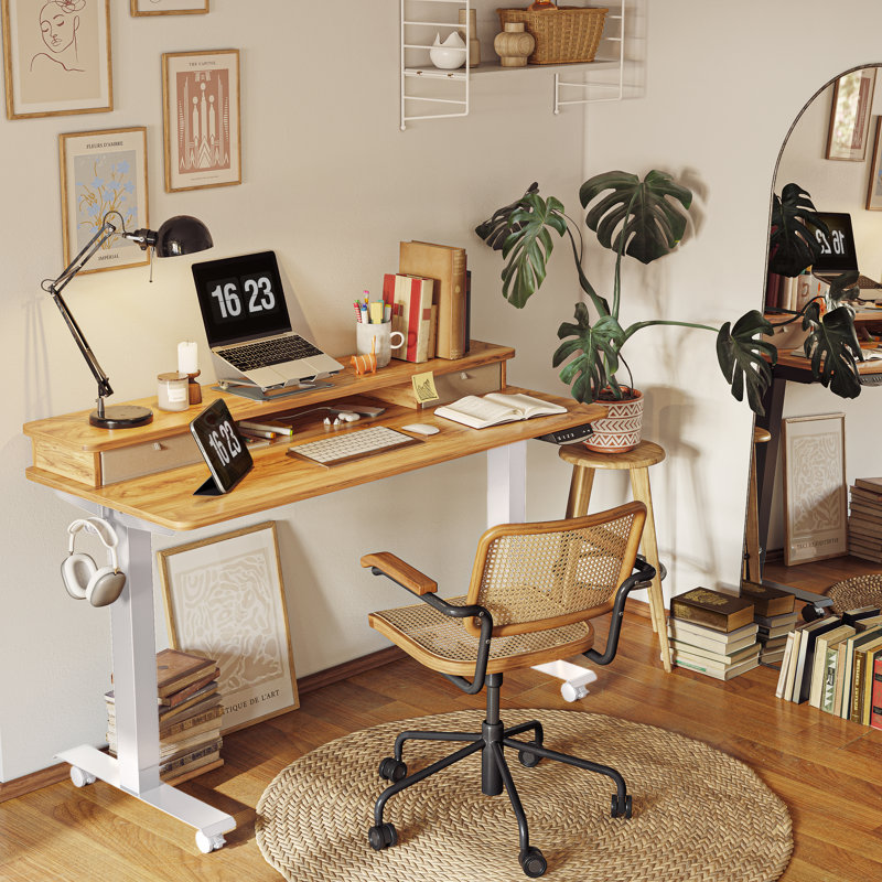 Height Adjustable Standing Desk 47.24 H x 55.12 W x 23.63 D Light Rustic White